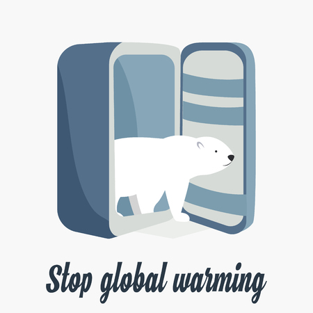 Polar bear appearing from fridge. Global warming concept.のイラスト素材