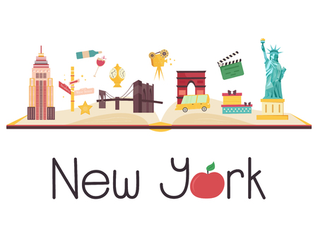 Postcard with famous New York destination and attractionsのイラスト素材