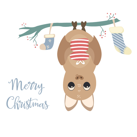 Merry Chrostmas card with cute bat and textのイラスト素材
