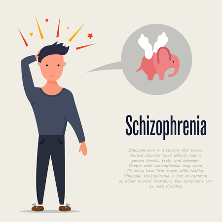 Man having hallucinations. Schizophrenia problem. Symptoms and pathologyのイラスト素材