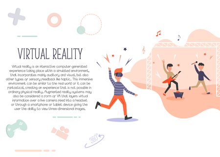 Excited man in virtual reality. 3d Concert feeling. Augmented realityのイラスト素材