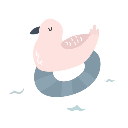 Baby print with cute seagull. Hand drawn graphic for poster, card, label, flyer, page, banner, baby wear, nursery. Scandinavian style. Vector illustrationのイラスト素材