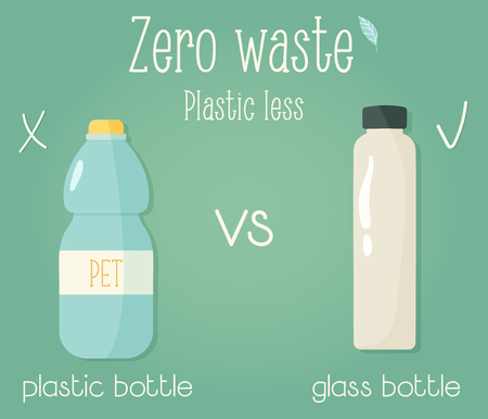 Zero waste concept poster. Plastic bottle vs glass bottleのイラスト素材
