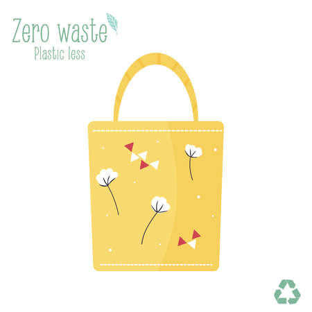 Zero waste wooden canvas bag for eco shoppingのイラスト素材