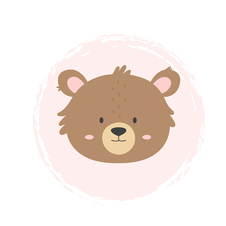 Bear hand drawn face. Vector character. Baby print, textile, book, baby shower template cardのイラスト素材