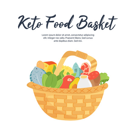 Basket of Ketogenic diet food, high healthy fats.のイラスト素材
