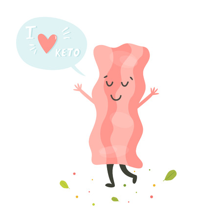 Funny cute bacon character with lettering, keto diet loverのイラスト素材