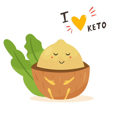 Funny cute macadamia character with lettering, keto diet lover. Ketosis conceptのイラスト素材