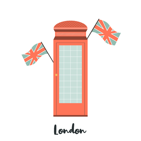 Red telephone box London famous landmark isolated on white background. Vector illustrationのイラスト素材