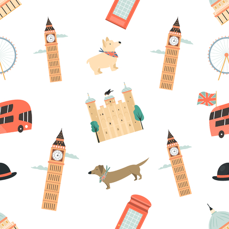 Seamless pattern with London ladmarks. Suitable for print, wrapping paper, gift boxのイラスト素材