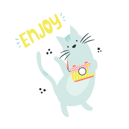 Funny cat photographer. Vector illustrationのイラスト素材