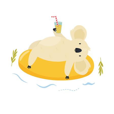Cute koala character swimming on inflatable ringのイラスト素材