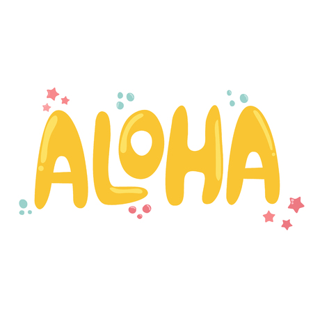 ALOHA lettering isolated on white background. For greeting cards, banners, prints etc.のイラスト素材
