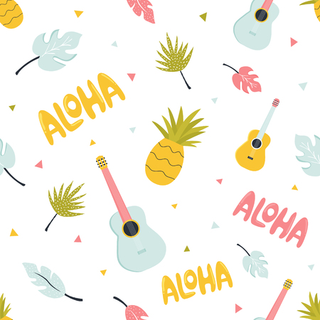 Seamless pattern with hawaiian summer elements. For gift boxes, textures, apparels, printsのイラスト素材