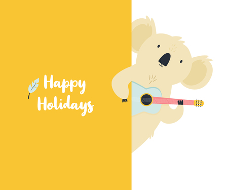 Happy holidays greeting card with funny koala, Vector backgroundのイラスト素材