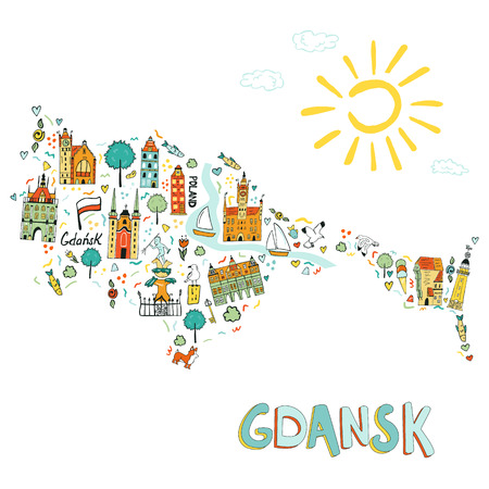 Hand drawn illustrated map of Gdansk.のイラスト素材