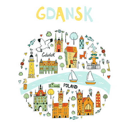 Hand drawn abstract design of Gdansk.のイラスト素材