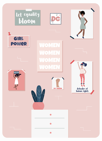 Concept poster with set of placards for women's rightsのイラスト素材