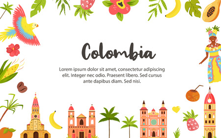 Tourist poster with famous destination of Colombiaのイラスト素材