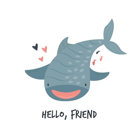 Cute smiling whale shark in childish style.のイラスト素材