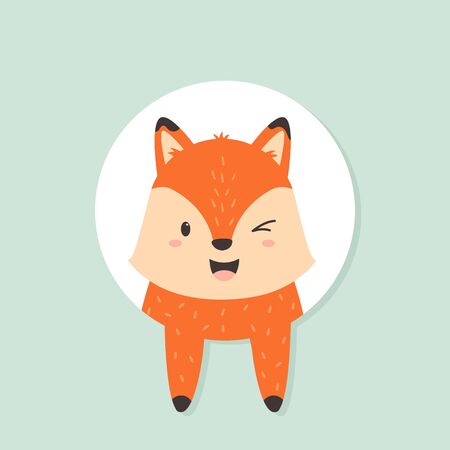 Cute winking fox looking out from greeting card. Vector illustration for birthday card, greetings, Baby Showerのイラスト素材