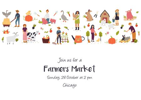 Farmers festival template, card with funny farmerのイラスト素材