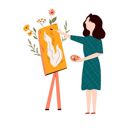 Young pretty drawing woman. Creative occupation. Do what you love conceptのイラスト素材