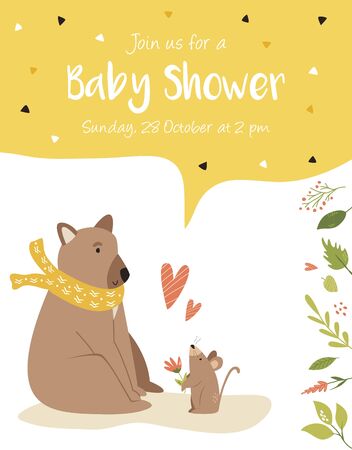 Baby Birthday invitation card with funny animalsのイラスト素材