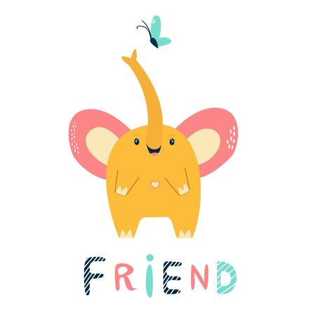 Funny little jumping elephant. Vector illustration for baby shower cards, invitations, kids printsのイラスト素材