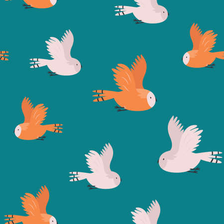 Seamless pattern with flying owls on a blue background. Vector illustrationのイラスト素材