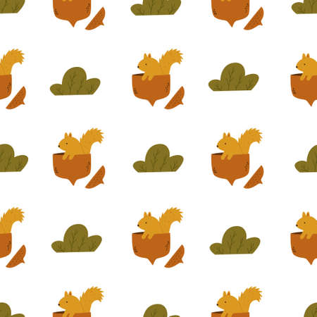 Cute seamless pattern with squirrels in nuts.のイラスト素材