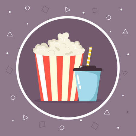 Super combo pop corn and sweet soda drink. Cinema iconsのイラスト素材