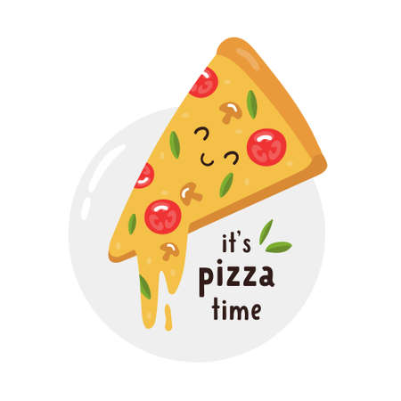 Funny tasty slice of pizza. Colorful vector illustrationのイラスト素材
