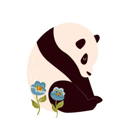 Vector illustration of cute panda and flowers. Animal character designのイラスト素材