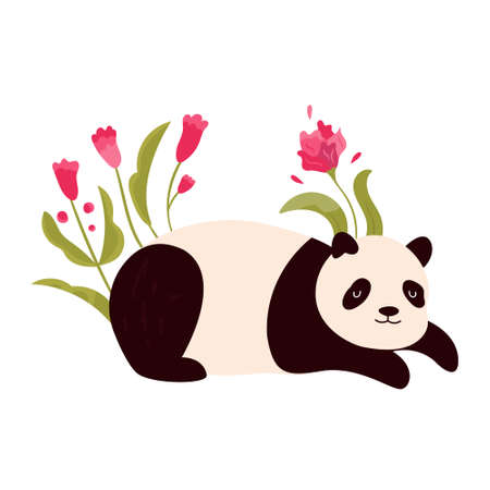 Vector illustration of cute joyful panda. Animal character design.のイラスト素材