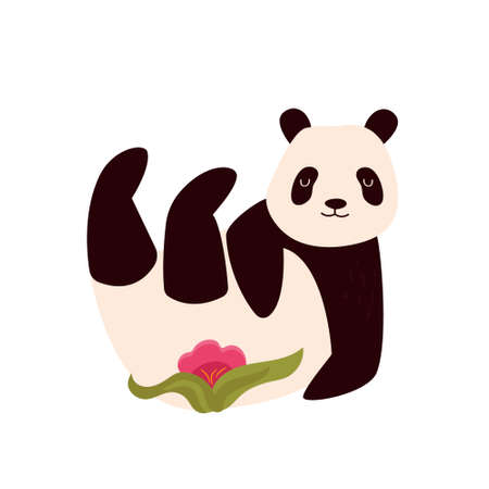 Vector illustration of cute joyful panda. Animal character design on white backgroundのイラスト素材
