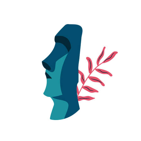 Stone head, monumental statue on an Easter Island. Abstract design of famous landmark. Vector illustrationのイラスト素材