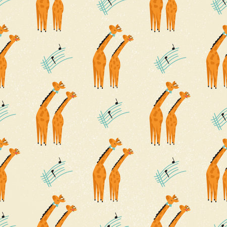 Seamless pattern with cute giraffes listening to music. Vector illustration with funny characters.のイラスト素材