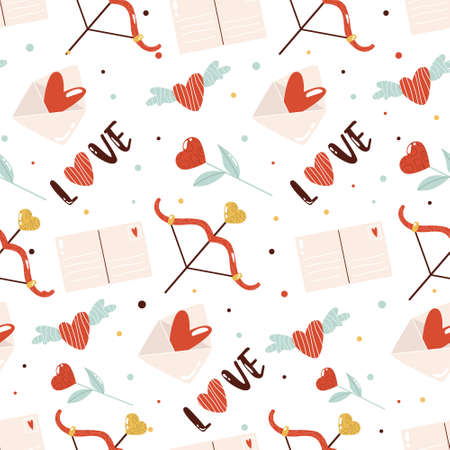 Vector seamless pattern with cute element on white background for St. Valentines Day.のイラスト素材