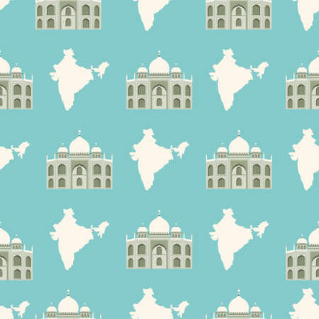 Seamless pattern with Tadj Mahal of Agra and map of India. Vector illustration, design.のイラスト素材