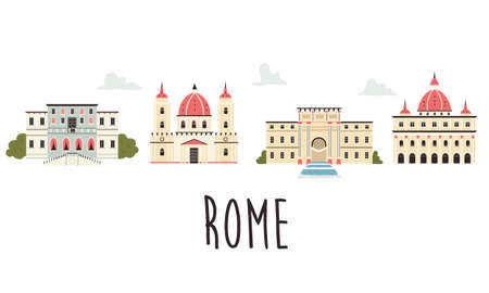 Tourist poster with famous destinations and landmarks of Rome.のイラスト素材