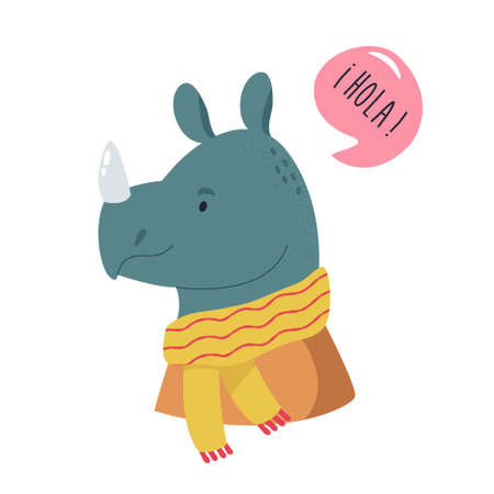 Funny illustration of smiling rhino wearing scarf.のイラスト素材