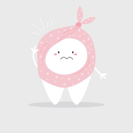 Vector illustration of an upset tooth with a bandageのイラスト素材