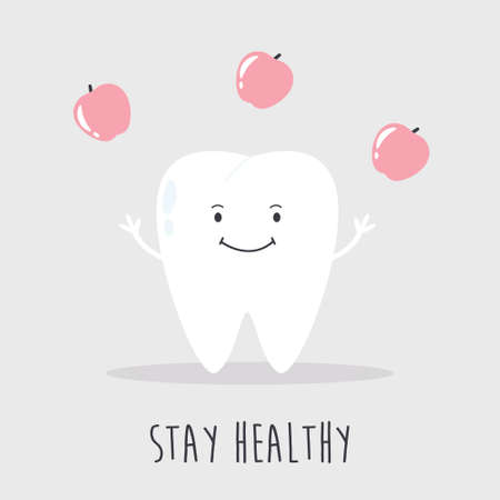 Vector illustration of a healthy tooth with applesのイラスト素材