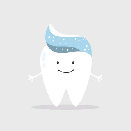 Vector illustration of a funny tooth with toothbrush and toothpaste. Dental Medicine hygiene posterのイラスト素材