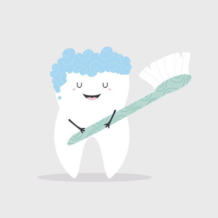 Vector illustration of a happy smiling tooth with toothbrushのイラスト素材