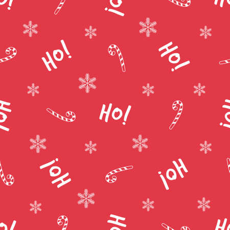 Christmas seamless pattern with festive text and decorative elements. New Year design for wrapping paper, gift boxes, fabric.のイラスト素材