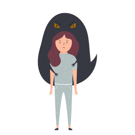 Depressed girl captured by abstract depressionのイラスト素材