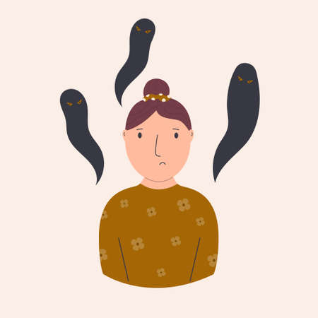 Sad girl captured by abstract depressionのイラスト素材