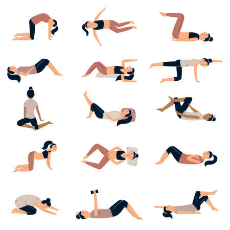 Set of girls doing exercises at pelvic physiotherapyのイラスト素材